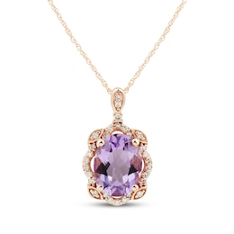 Oval-Cut Light Amethyst & Diamond Necklace 1/10 ct tw 10K Rose Gold 18"