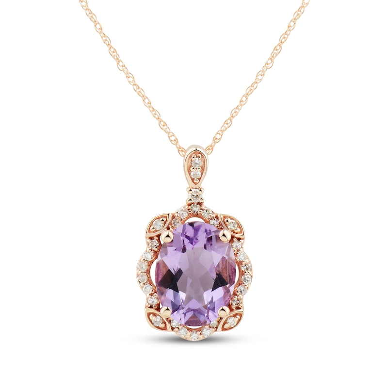 Main Image 1 of Oval-Cut Light Amethyst & Diamond Necklace 1/10 ct tw 10K Rose Gold 18"