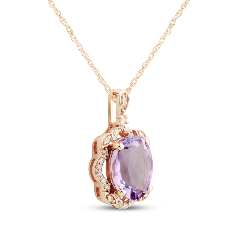 Main Image 2 of Oval-Cut Light Amethyst & Diamond Necklace 1/10 ct tw 10K Rose Gold 18"