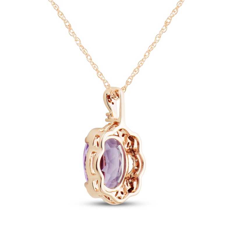 Main Image 3 of Oval-Cut Light Amethyst & Diamond Necklace 1/10 ct tw 10K Rose Gold 18"