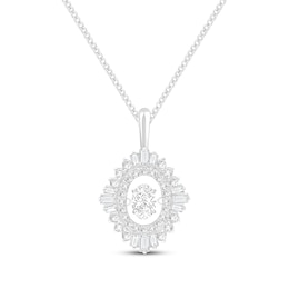 Unstoppable Love Oval-Cut Lab-Grown Diamond Starburst Frame Necklace 1 ct tw 10K White Gold 19"