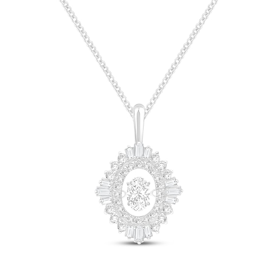 Unstoppable Love Oval-Cut Lab-Grown Diamond Starburst Frame Necklace 1 ct tw 10K White Gold 19"