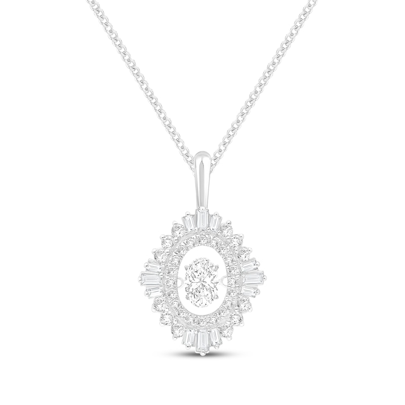 Main Image 1 of Unstoppable Love Oval-Cut Lab-Grown Diamond Starburst Frame Necklace 1 ct tw 10K White Gold 19"