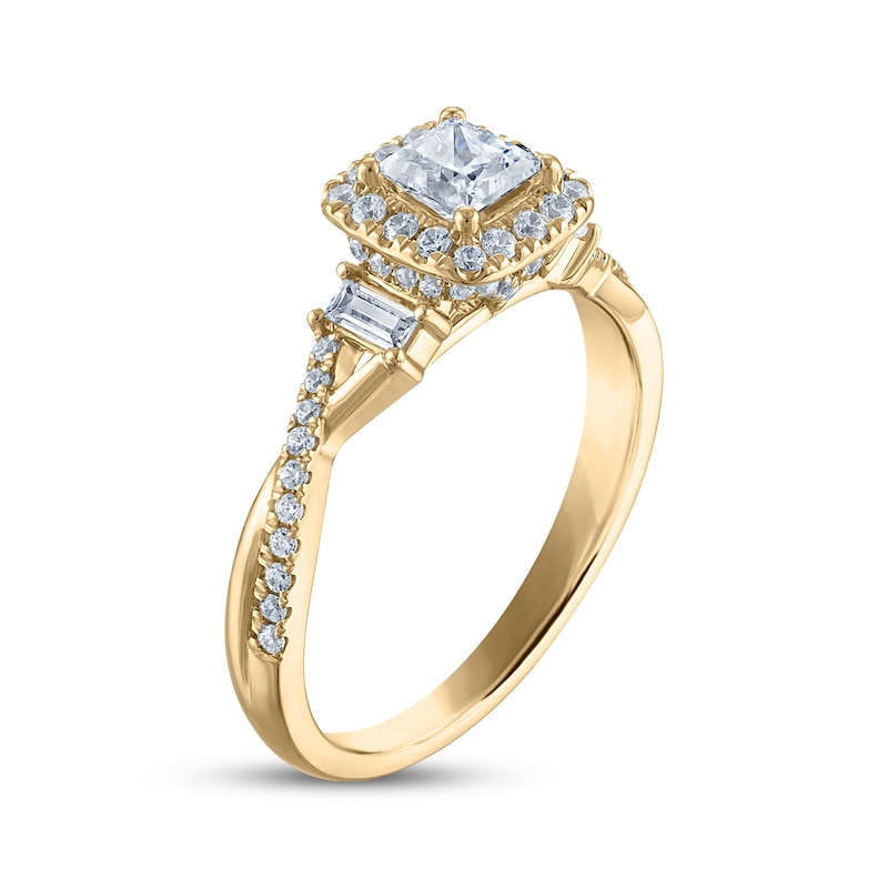 Main Image 2 of Adore Lab-Grown Diamonds Princess-Cut Halo Engagement Ring 7/8 ct tw 14K Yellow Gold