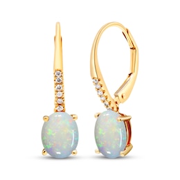 Le Vian Oval-Cut Lab-Created Opal & Diamond Drop Earrings 1/20 ct tw 10K Yellow Gold