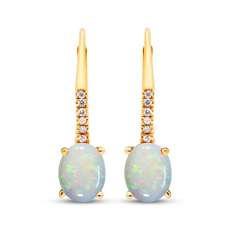 Main Image 2 of Le Vian Oval-Cut Lab-Created Opal & Diamond Drop Earrings 1/20 ct tw 10K Yellow Gold