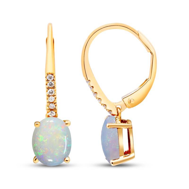 Main Image 3 of Le Vian Oval-Cut Lab-Created Opal & Diamond Drop Earrings 1/20 ct tw 10K Yellow Gold