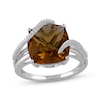 Thumbnail Image 1 of Cushion-Cut Orange Quartz & White Lab-Created Sapphire Ring Sterling Silver