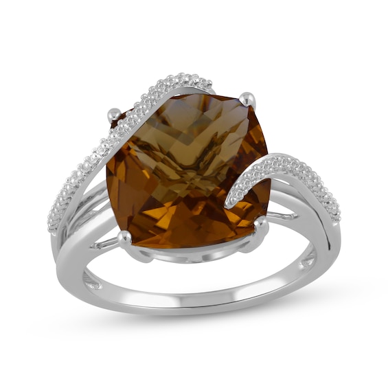 Cushion-Cut Orange Quartz & White Lab-Created Sapphire Ring Sterling Silver