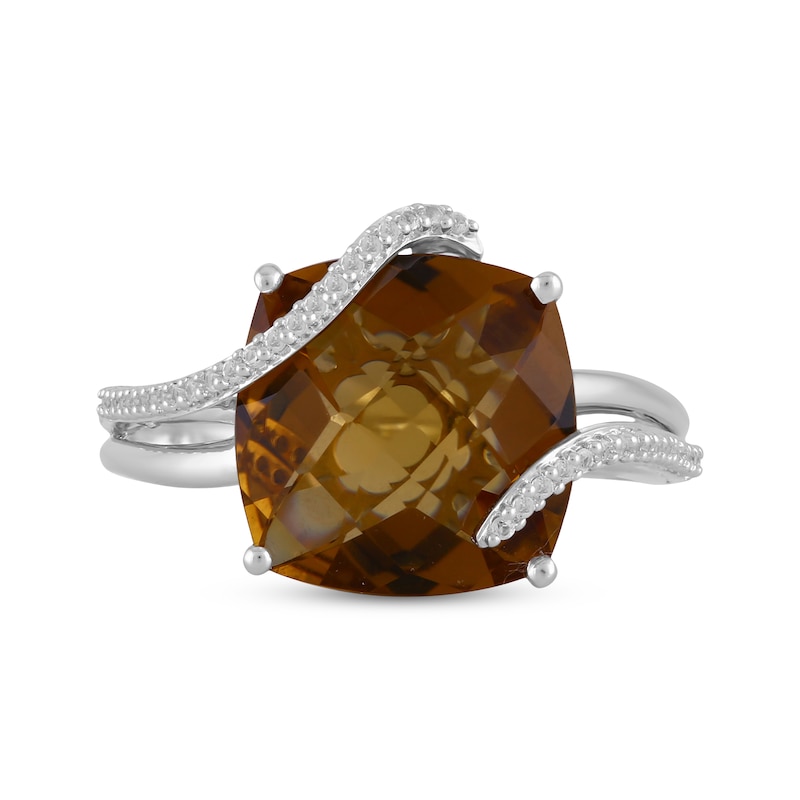 Main Image 3 of Cushion-Cut Orange Quartz & White Lab-Created Sapphire Ring Sterling Silver