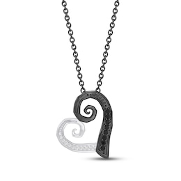 Disney Treasures The Nightmare Before Christmas Black & White Diamond Spiral Heart Necklace 1/10 ct tw Sterling Silver 19"