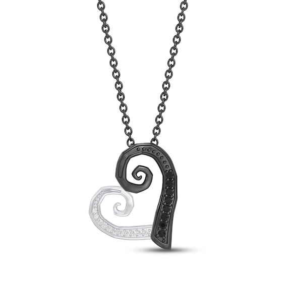 Disney Treasures The Nightmare Before Christmas Black & White Diamond Spiral Heart Necklace 1/10 ct tw Sterling Silver 19"