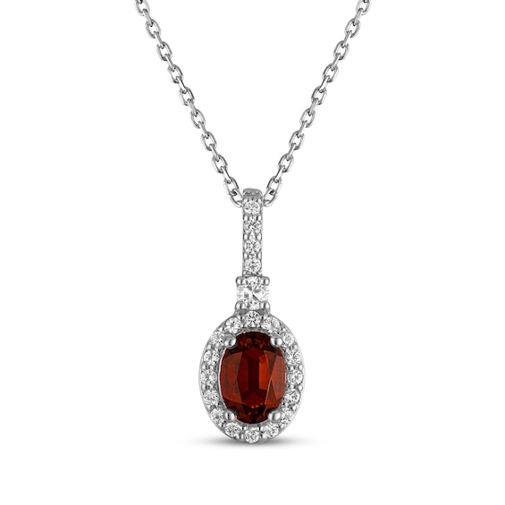 Oval-Cut Garnet & White Lab-Created Sapphire Drop Necklace Sterling Silver 18"