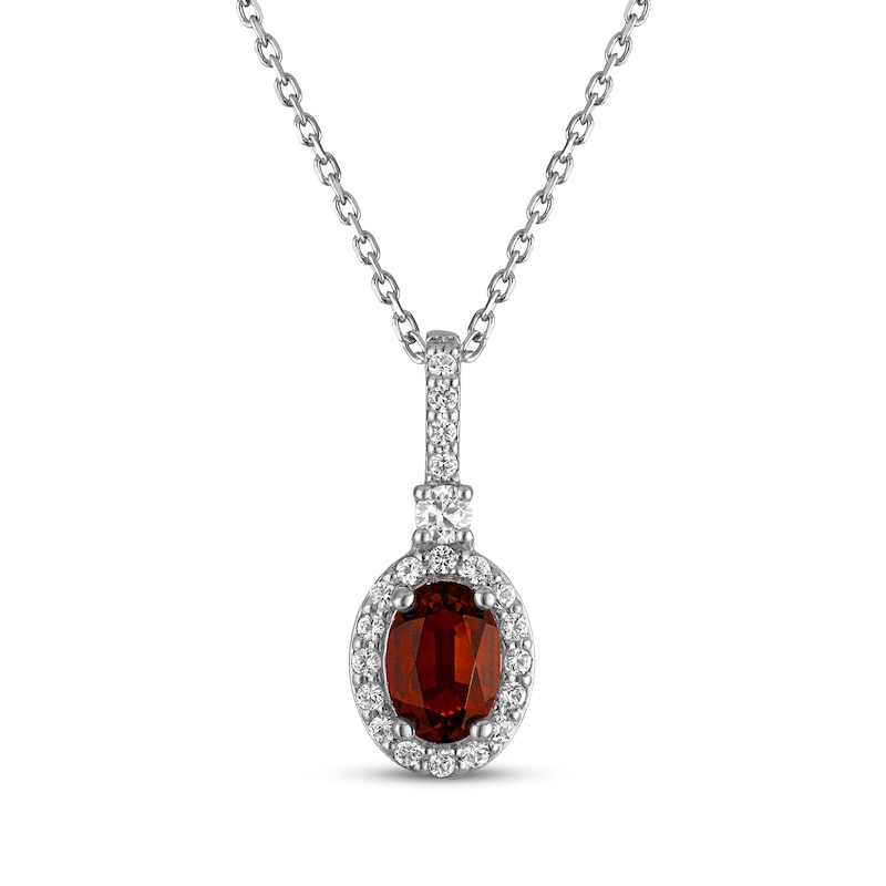 Main Image 1 of Oval-Cut Garnet & White Lab-Created Sapphire Drop Necklace Sterling Silver 18"
