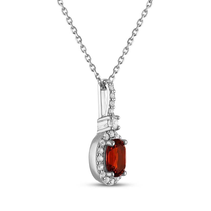 Main Image 2 of Oval-Cut Garnet & White Lab-Created Sapphire Drop Necklace Sterling Silver 18"