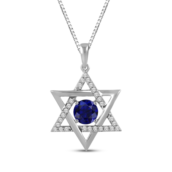 Blue & White Lab-Created Sapphire Star of David Necklace Sterling Silver 18"