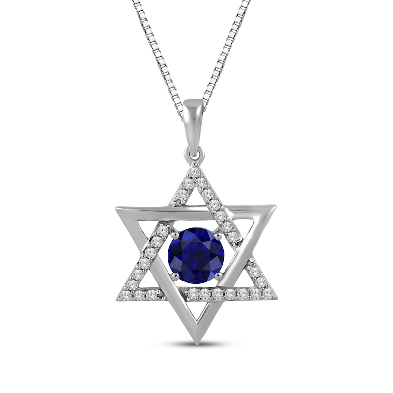 Main Image 1 of Blue & White Lab-Created Sapphire Star of David Necklace Sterling Silver 18"