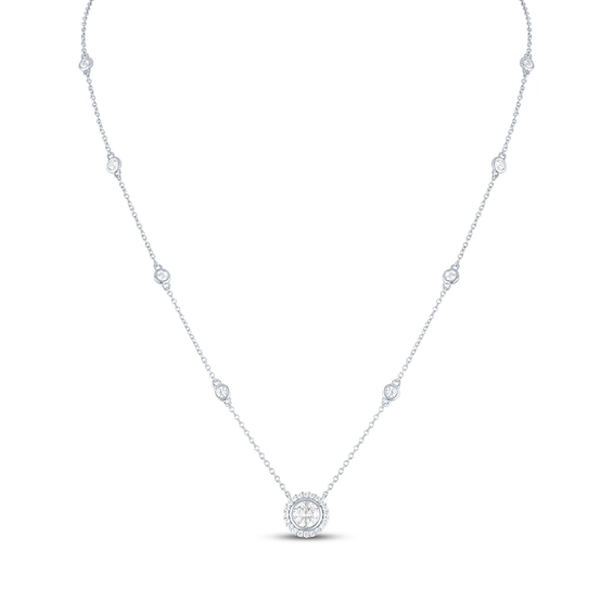 White Lab-Created Station Necklace Sterling Silver 18"