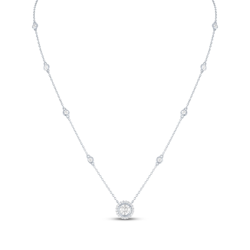 Main Image 1 of White Lab-Created Station Necklace Sterling Silver 18"