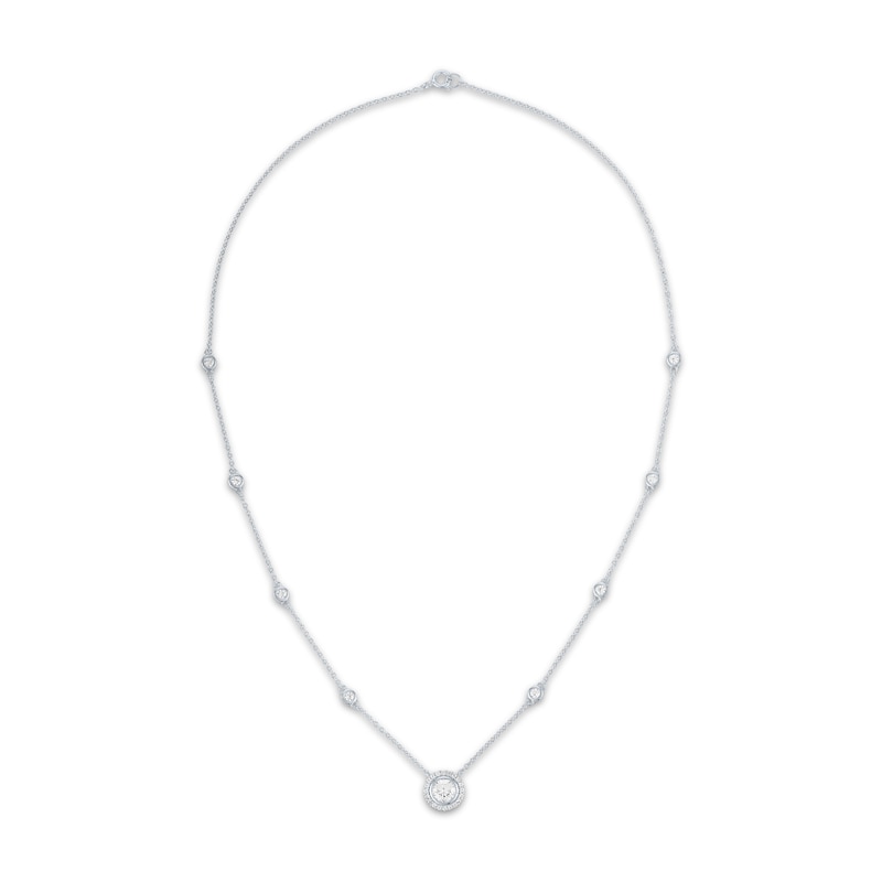 Main Image 2 of White Lab-Created Station Necklace Sterling Silver 18"