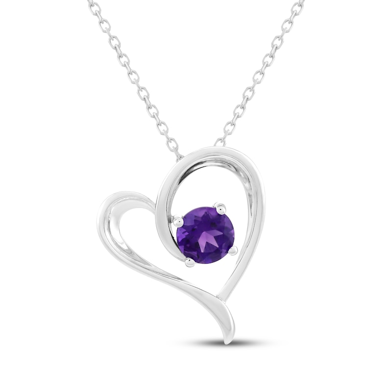 Main Image 1 of Amethyst Looping Heart Frame Necklace Sterling Silver 18"