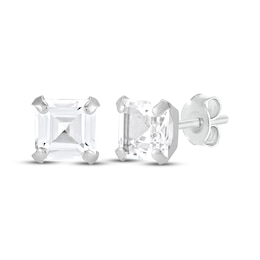 Children's Square-Cut Lab-Created White Sapphire Solitaire Stud Earrings 14K White Gold