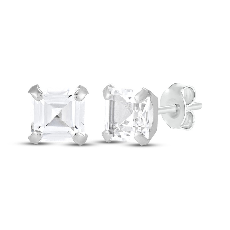 Main Image 1 of Children's Square-Cut Lab-Created White Sapphire Solitaire Stud Earrings 14K White Gold
