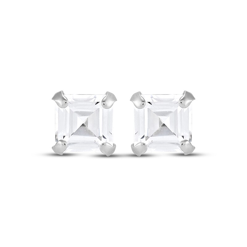 Main Image 2 of Children's Square-Cut Lab-Created White Sapphire Solitaire Stud Earrings 14K White Gold