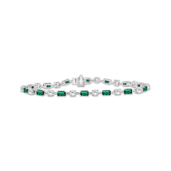 Emerald-Cut Lab-Created Emerald & White Lab-Created Sapphire Bracelet Sterling Silver 7.5"