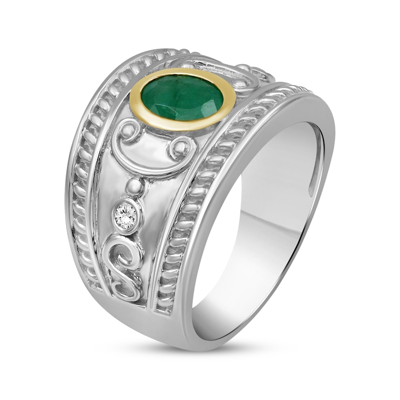 Main Image 2 of Oval-Cut Natural Emerald & White Lab-Created Sapphire Ring Sterling Silver & 10K Yellow Gold
