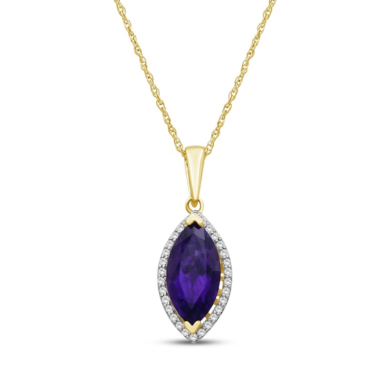 Marquise-Cut Amethyst & Diamond Necklace 1/10 ct tw 10K Yellow Gold 18"