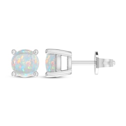 Lab-Created Opal Solitaire Stud Earrings Sterling Silver
