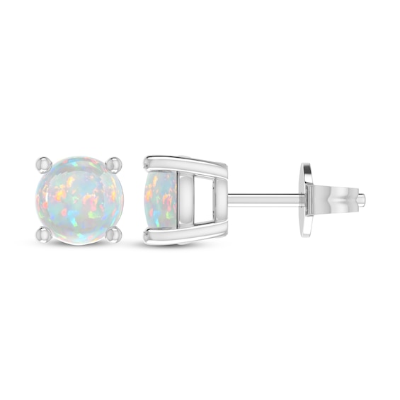 Lab-Created Opal Solitaire Stud Earrings Sterling Silver