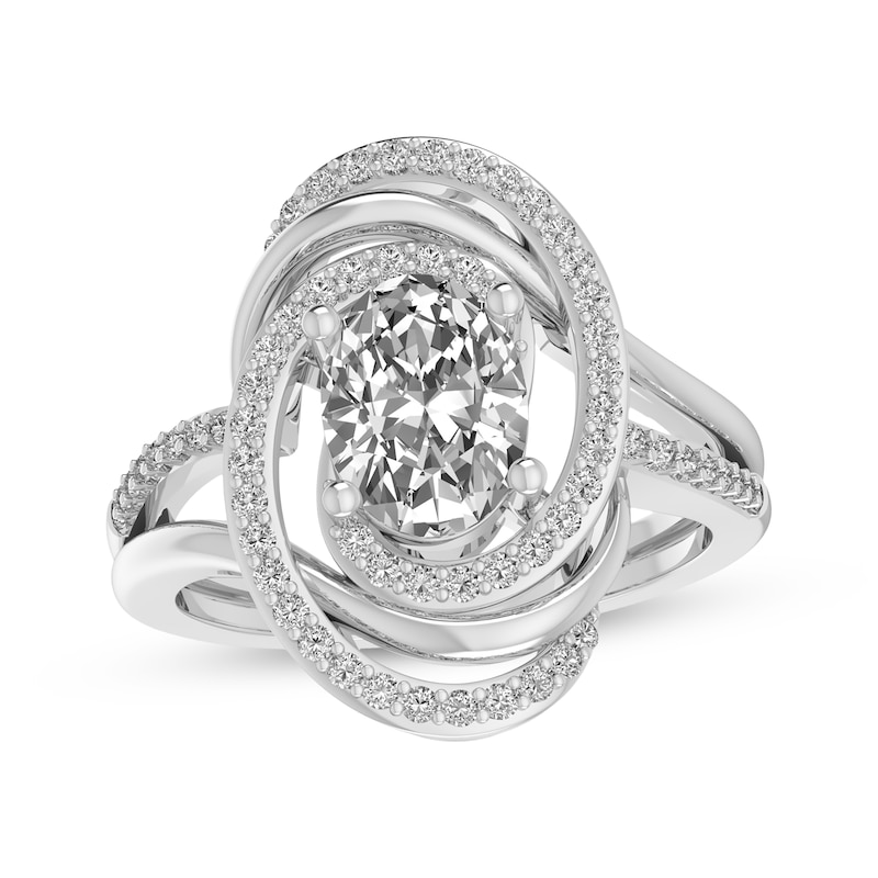 Main Image 1 of Oval-Cut White Lab-Created Sapphire Swirl Frame Ring Sterling Silver