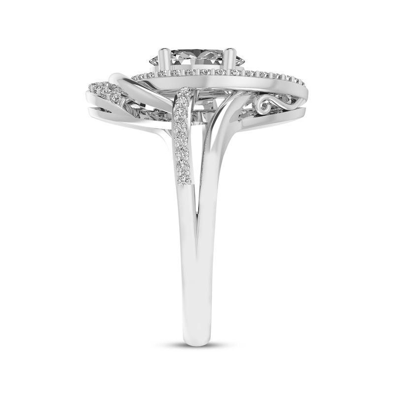 Main Image 2 of Oval-Cut White Lab-Created Sapphire Swirl Frame Ring Sterling Silver
