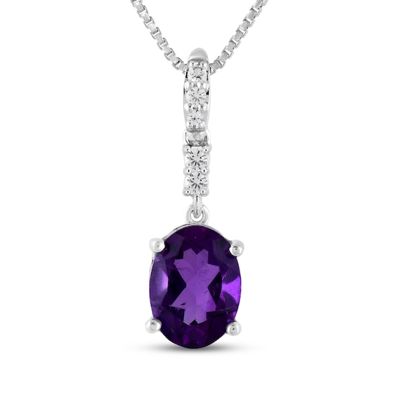 Oval-Cut Amethyst & White Lab-Created Sapphire Drop Necklace Sterling Silver 18"