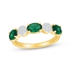 Thumbnail Image 1 of Oval-Cut Lab-Created Emerald & White Lab-Created Sapphire Ring 24K Yellow Gold Vermeil Sterling Silver