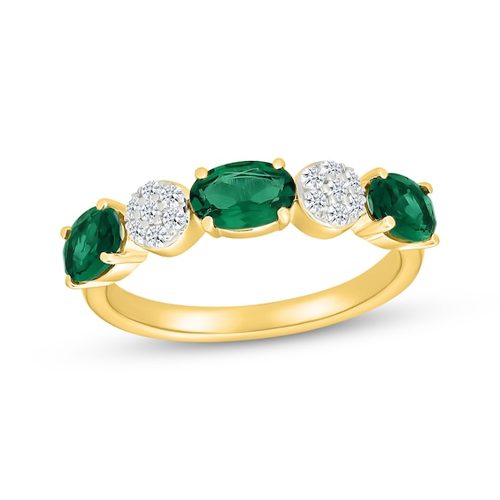 Oval-Cut Lab-Created Emerald & White Lab-Created Sapphire Ring 24K Yellow Gold Vermeil Sterling Silver