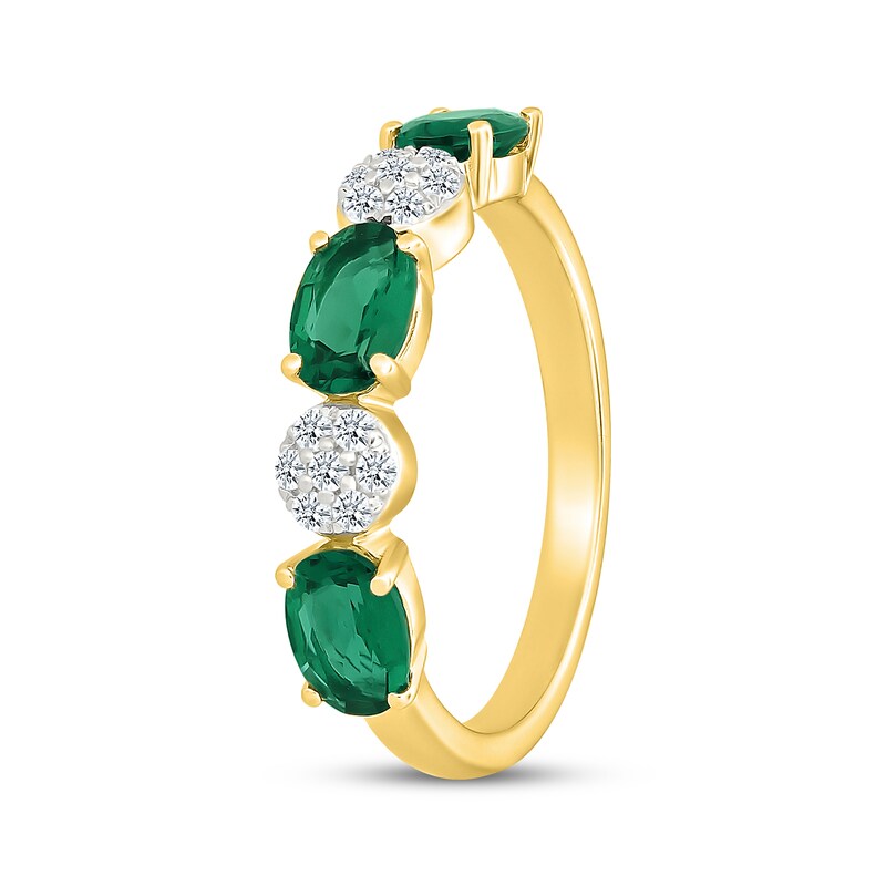 Main Image 2 of Oval-Cut Lab-Created Emerald & White Lab-Created Sapphire Ring 24K Yellow Gold Vermeil Sterling Silver