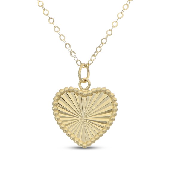 Starburst Beaded Heart Necklace 10K Yellow Gold 18"