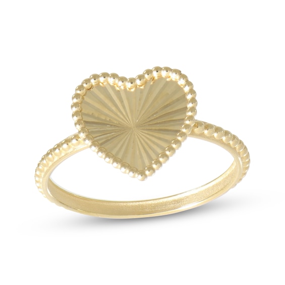 Starburst Heart Beaded Fashion Ring 10K Yellow Gold