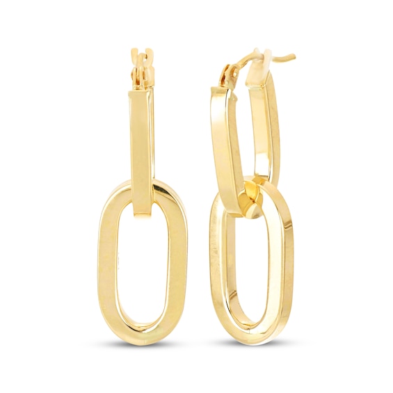 Oval Link Hoop Drop Earrings 10K Yellow Gold