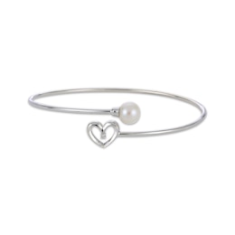 Cultured Pearl & Diamond Accent Flex Bypass Bangle Bracelet Sterling Silver 7.5"