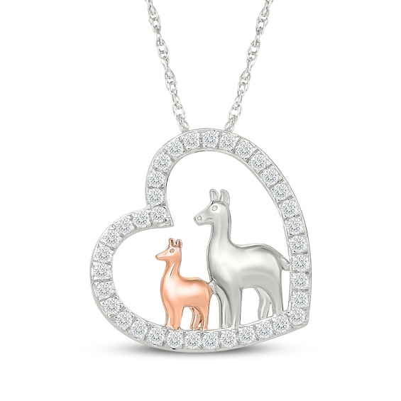 KAY Lab-Grown Diamonds Baby and Mama Llama Heart Necklace 1/4 ct tw Sterling Silver & 10K Rose Gold 18"