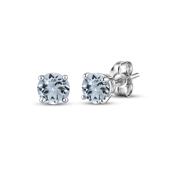 Aquamarine Solitaire Stud Earrings 14K White Gold