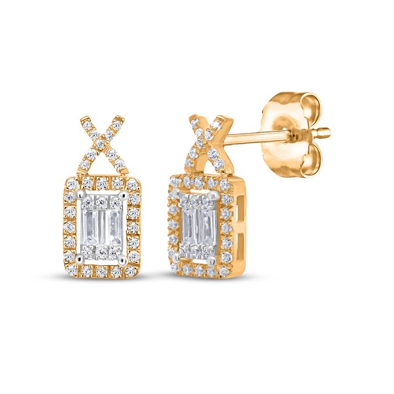 KAY Lab-Grown Diamonds Emerald-Cut Halo Stud Earrings 3/8 ct tw 24K Yellow Gold-Plated Sterling Silver
