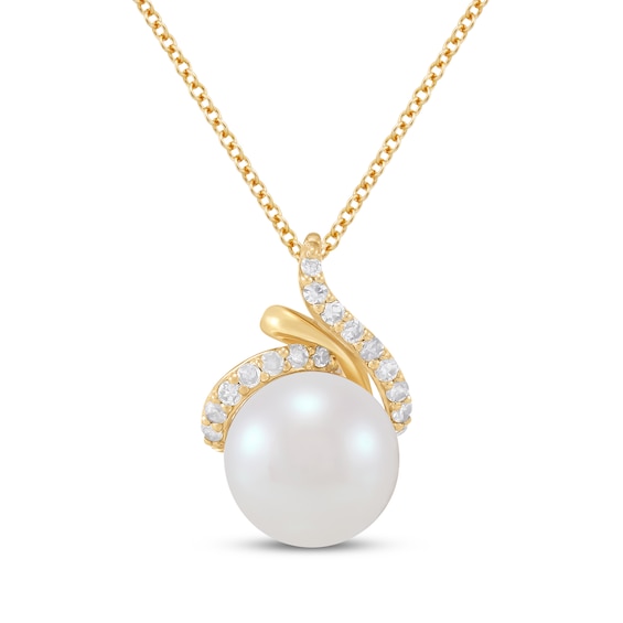 Cultured Pearl & Diamond Necklace 1/10 ct tw 10K Yellow Gold 18"