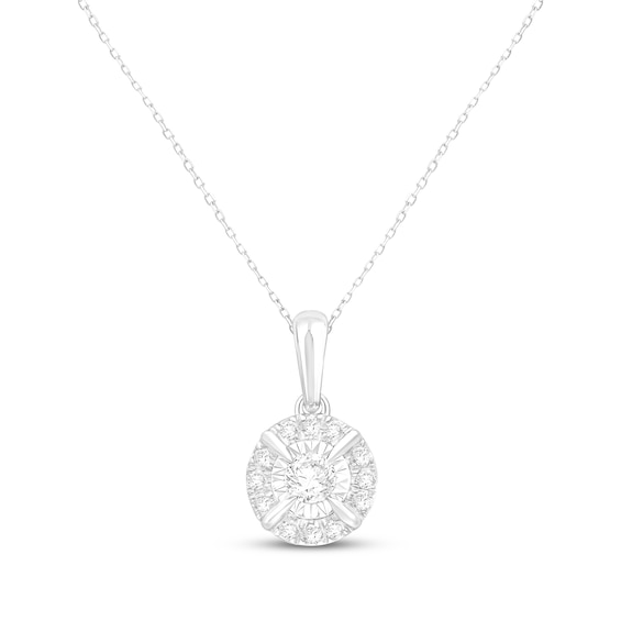 Diamond Halo Necklace 1/6 ct tw 10K White Gold 18"