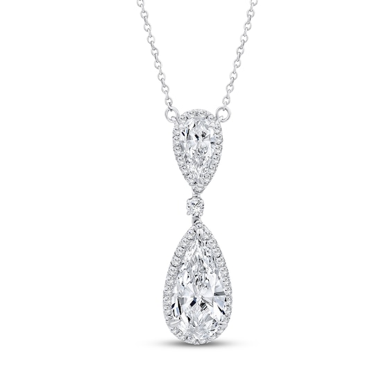 KAY Lab-Grown Diamonds Pear-Shaped Halo Drop Necklace 3 ct tw 14K White Gold 18"