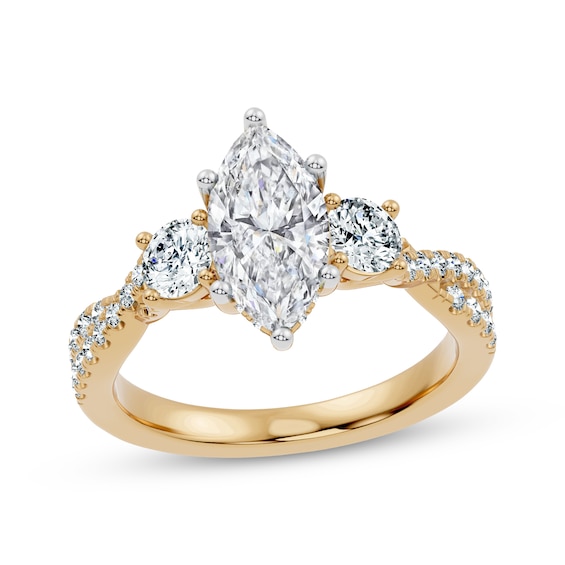 Adore Lab-Grown Diamonds Certified Marquise & Round-Cut Three-Stone Engagement Ring 2-3/4 ct tw 14K Gold